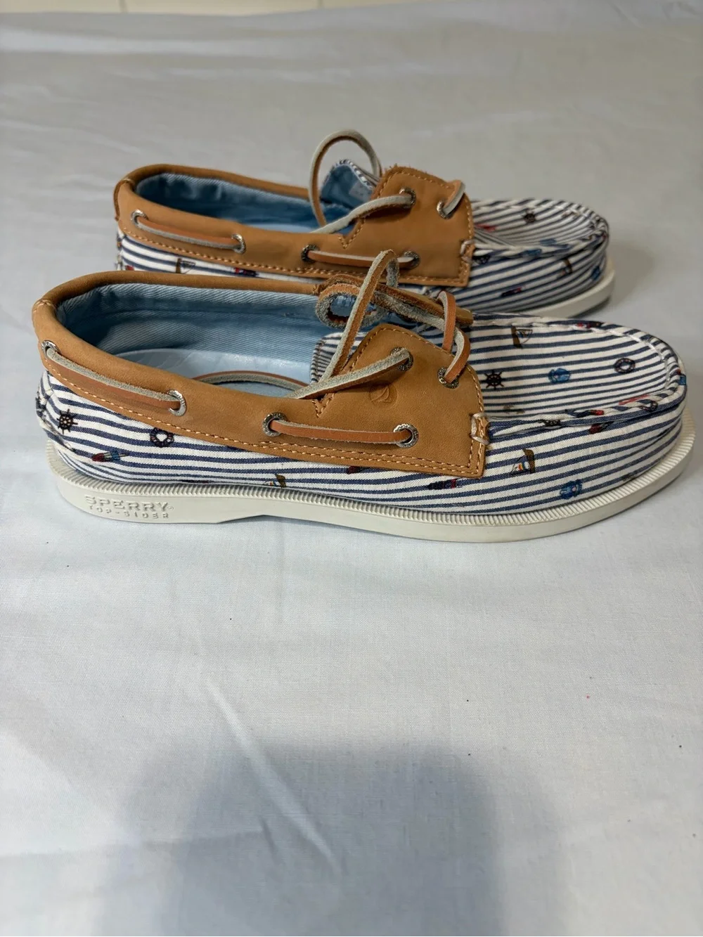 Sperry x Nordstrom  Kids Navy & Tan Striped Moccasin Boat Shoes Nautical 3M